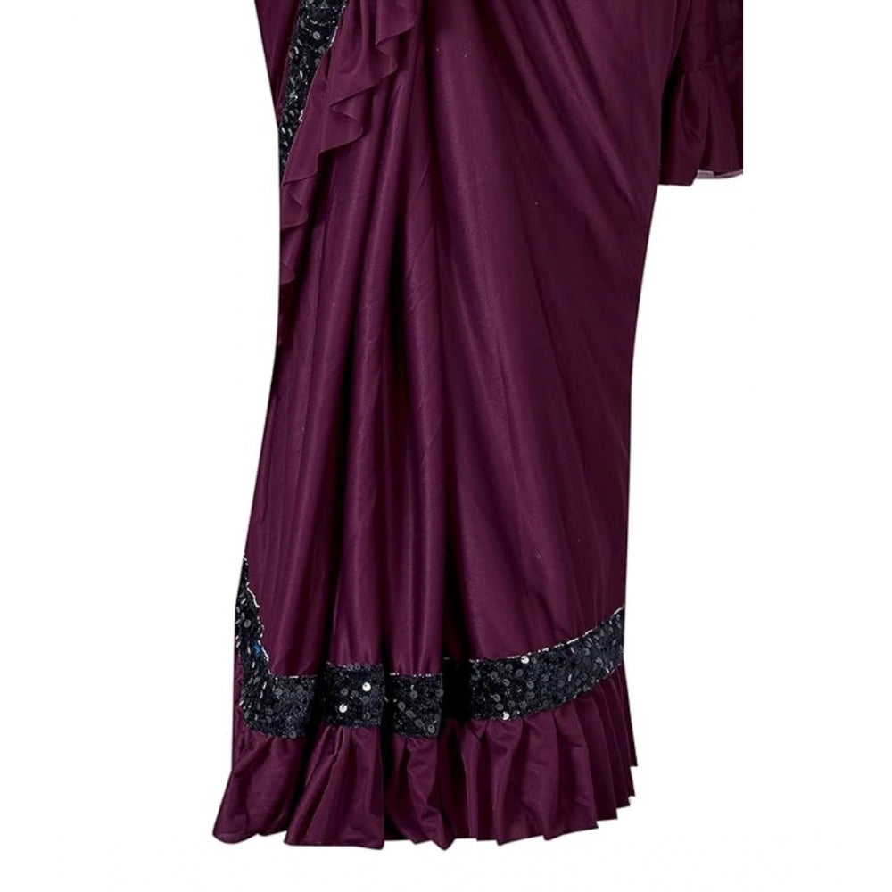 Clasymist Women's Lycra Solid Saree With Unstitched Blouse (Wine, 5.5 Mtr)