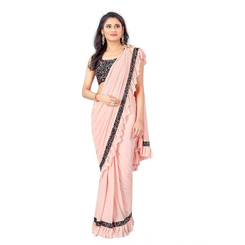 Clasymist Women's Lycra Solid Saree With Unstitched Blouse (Peach, 5.5 Mtr)