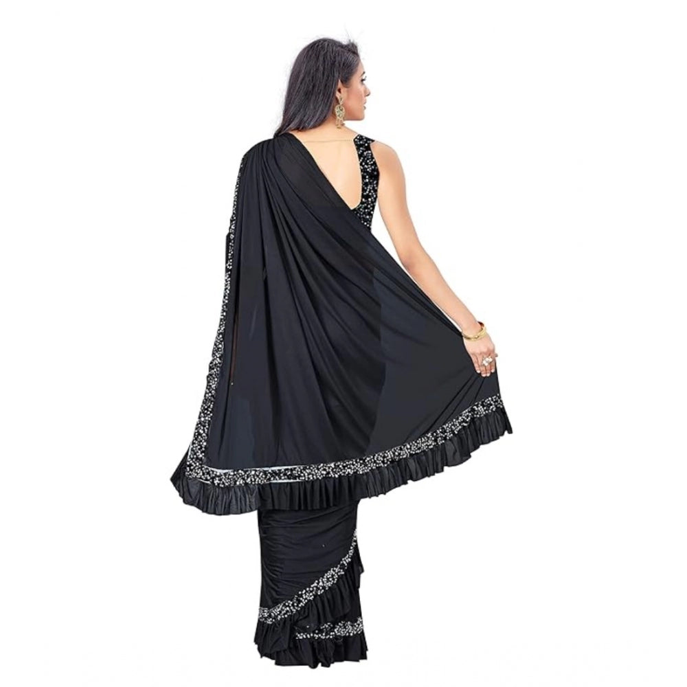 Clasymist Women's Lycra Solid Saree With Unstitched Blouse (Black, 5.5 Mtr)