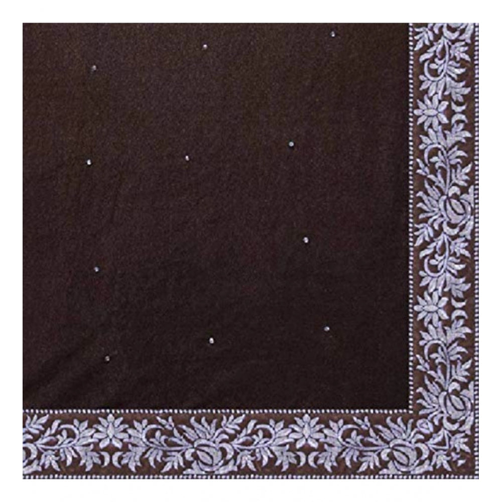 Clasymist Women's Velvet Embroidered Saree With Unstitched Blouse (Brown, 5.5 Mtr)