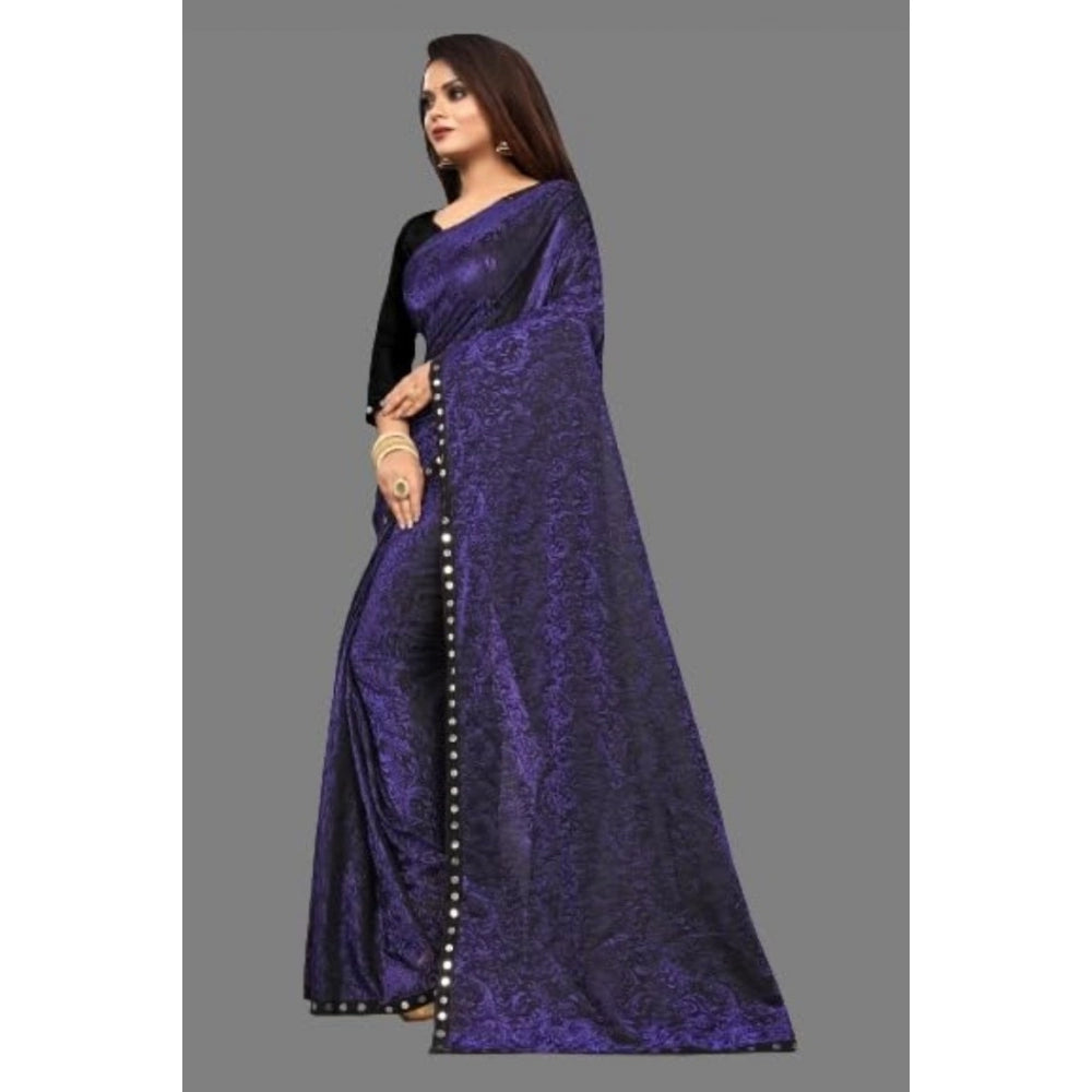 Clasymist Women's Lycra Solid Saree With Unstitched Blouse (Purple, 5.5 Mtr)