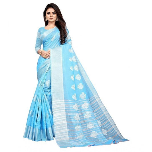 Clasymist Women's Cotton Silk Floral Saree With Unstitched Blouse (Rama, 5.5 Mtr)