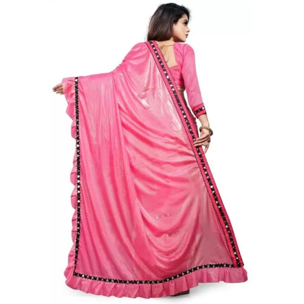 Clasymist Women's Malai Lining Solid Saree With Unstitched Blouse (Baby Pink, 5.5 Mtr)