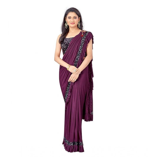 Clasymist Women's Lycra Solid Saree With Unstitched Blouse (Wine, 5.5 Mtr)