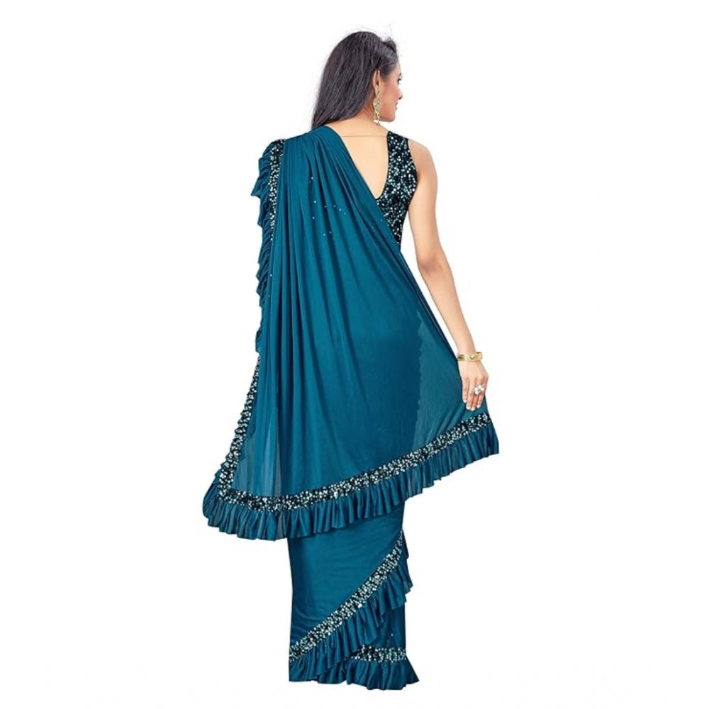 Clasymist Women's Lycra Solid Saree With Unstitched Blouse (Rama, 5.5 Mtr)