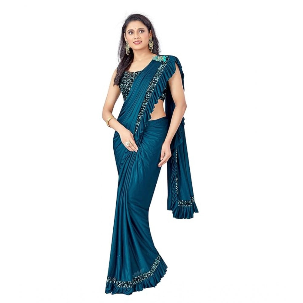 Clasymist Women's Lycra Solid Saree With Unstitched Blouse (Rama, 5.5 Mtr)