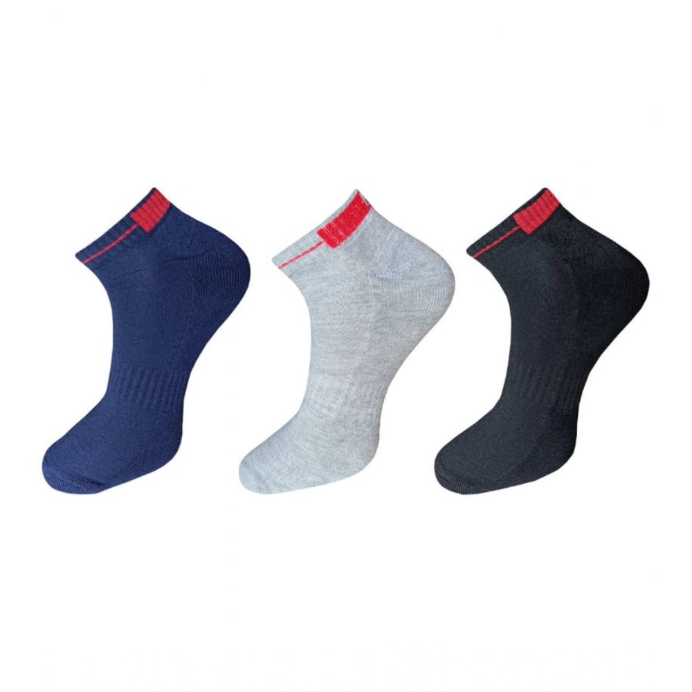 Clasymist 3_Pair Set Unisex Casual Cotton Solid Ankle Length Socks (Multicolor)