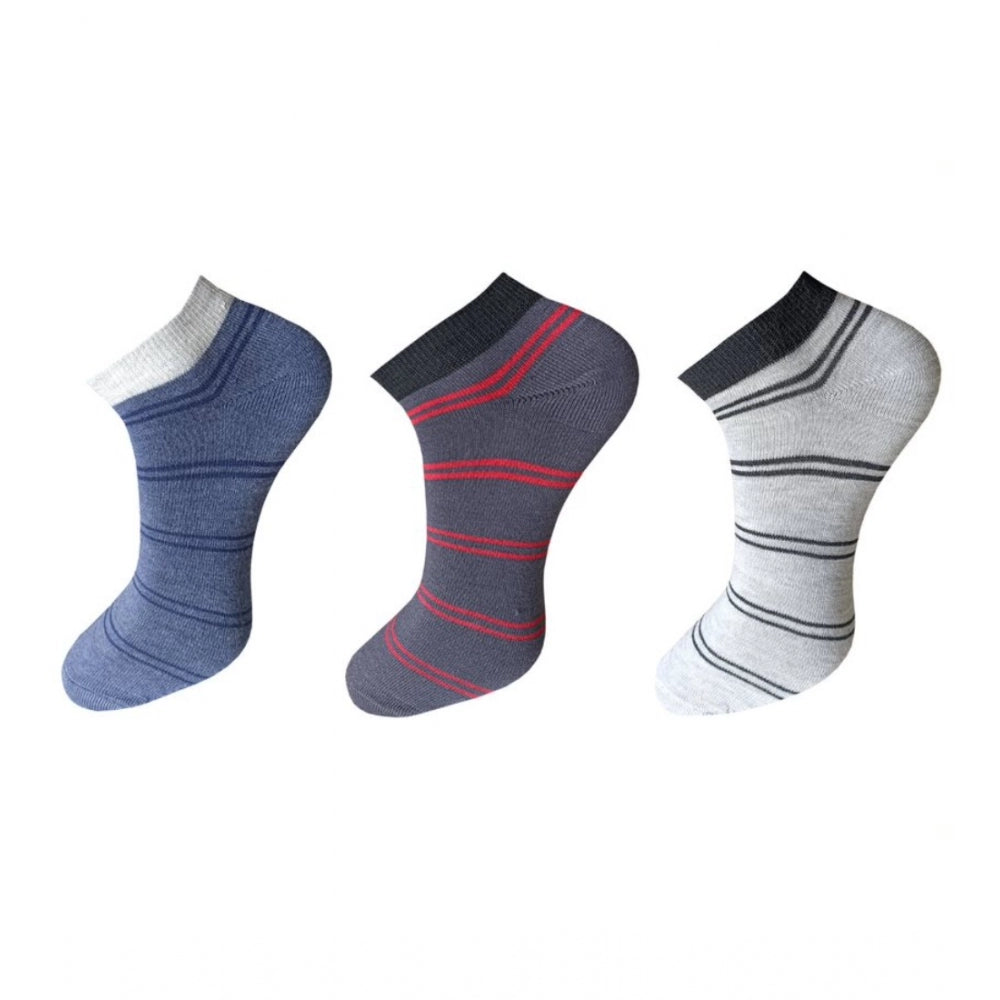 Clasymist 3_Pair Set Unisex Casual Cotton Striped Ankle Length Socks (Multicolor)