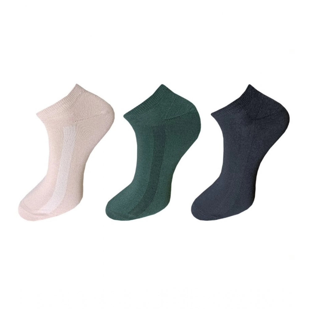 Clasymist 3_Pair Set Unisex Casual Cotton Solid Ankle Length Socks (Multicolor)