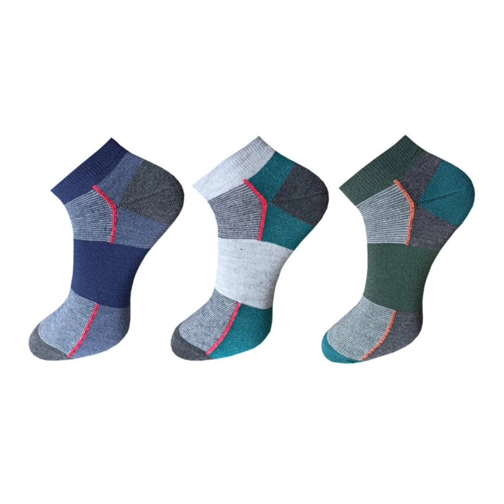 Clasymist 3_Pair Set Unisex Casual Cotton Striped Ankle Length Socks (Multicolor)