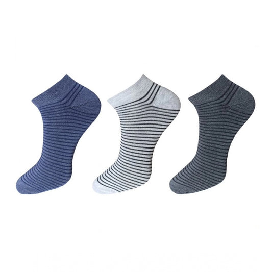 Clasymist 3_Pair Set Unisex Casual Cotton Striped Ankle Length Socks (Multicolor)