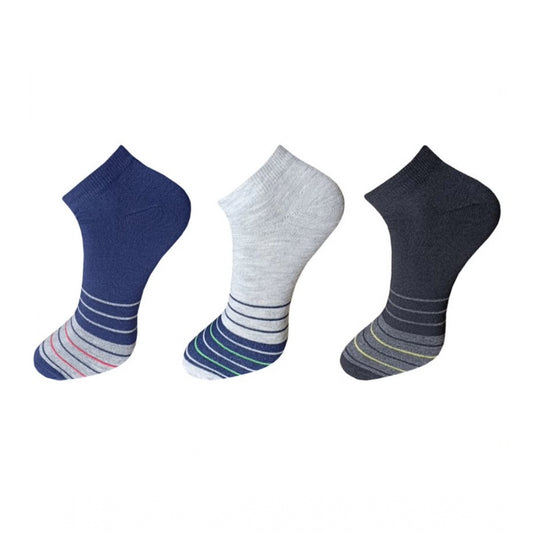 Clasymist 3_Pair Set Unisex Casual Cotton Striped Ankle Length Socks (Multicolor)