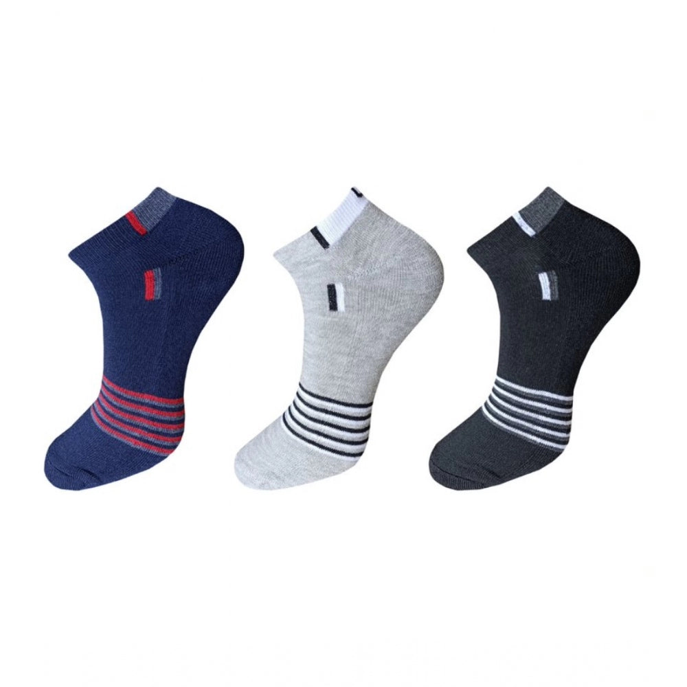 Clasymist 3_Pair Set Unisex Casual Cotton Striped Ankle Length Socks (Multicolor)