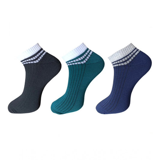 Clasymist 3_Pair Set Unisex Casual Cotton Striped Ankle Length Socks (Multicolor)