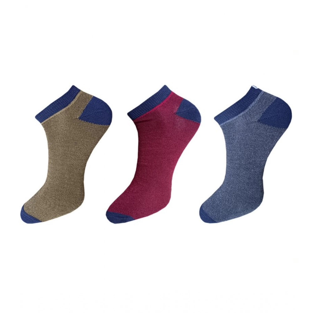 Clasymist 3_Pair Set Unisex Casual Cotton Solid Ankle Length Socks (Multicolor)