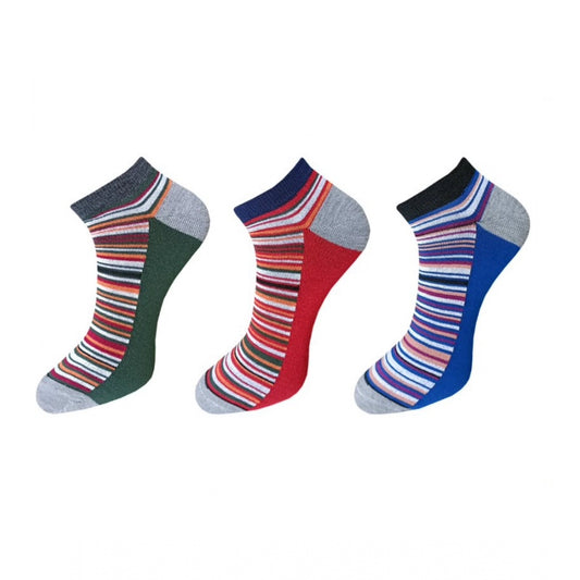 Clasymist 3_Pair Set Unisex Casual Cotton Striped Ankle Length Socks (Multicolor)