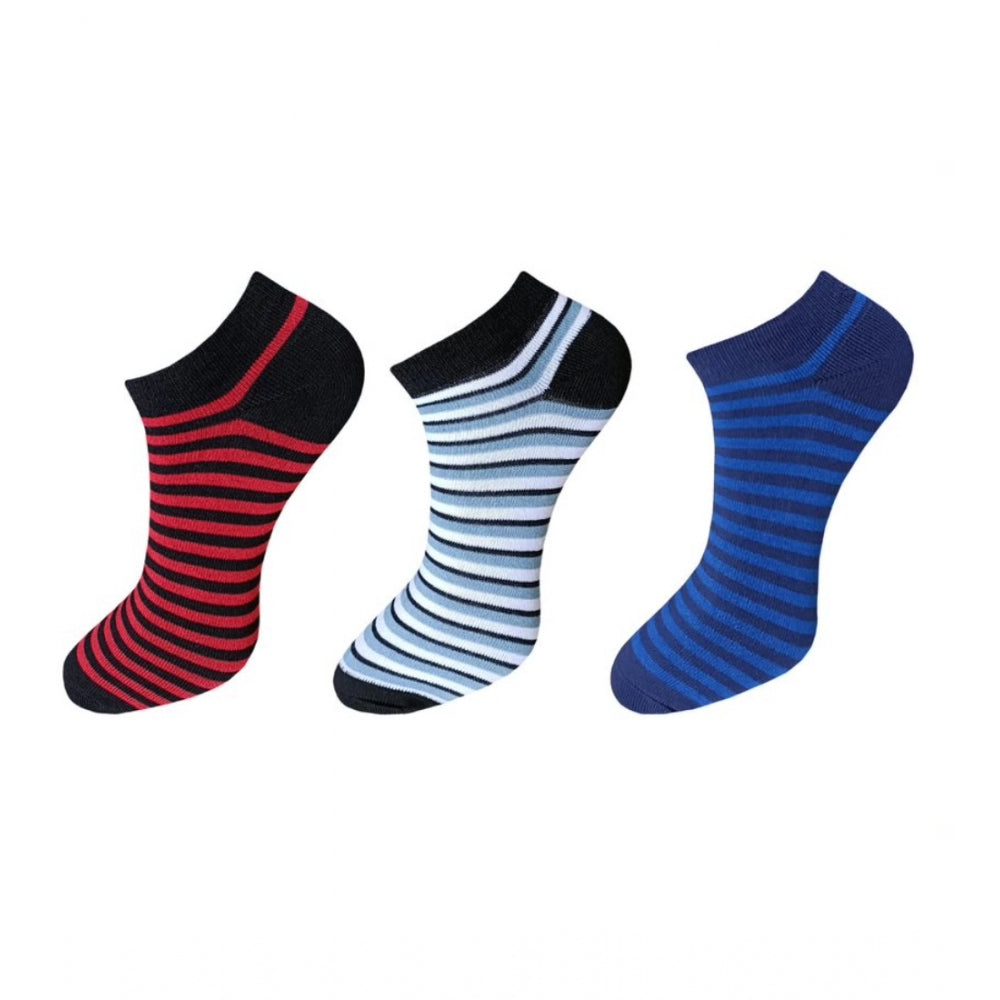 Clasymist 3_Pair Set Unisex Casual Cotton Striped Ankle Length Socks (Multicolor)