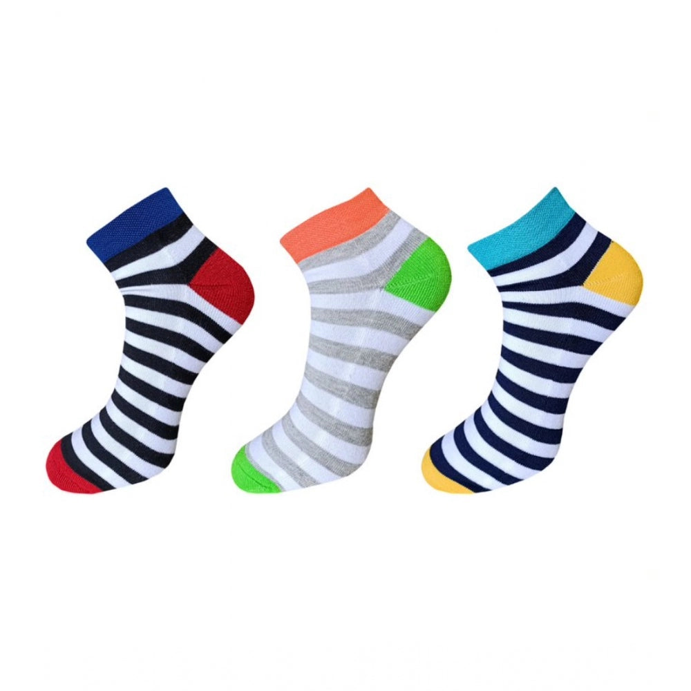 Clasymist 3_Pair Set Unisex Casual Cotton Striped Ankle Length Socks (Multicolor)