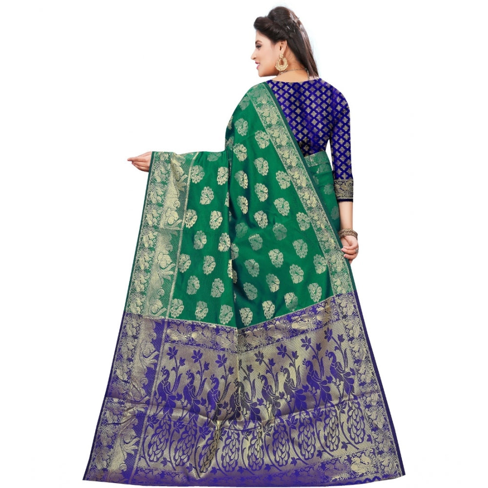 Clasymist Women's Jacquard Woven Saree With Unstitched Blouse 5.5Mtr (Green)