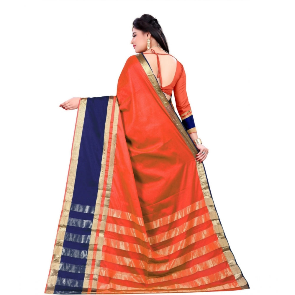 Clasymist Women's Jacquard Woven Saree With Unstitched Blouse 5.5Mtr (Orange)