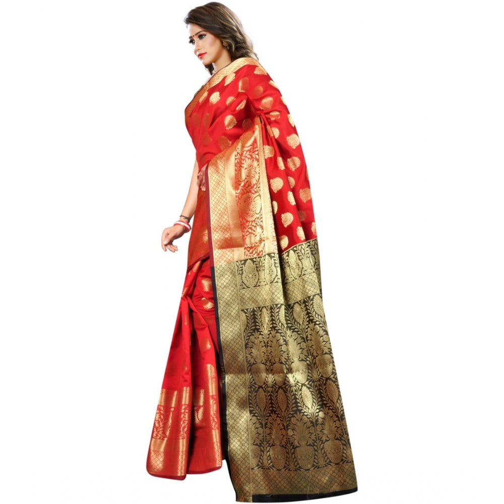 Clasymist Women's Jacquard Woven Saree With Unstitched Blouse 5.5Mtr (Red)