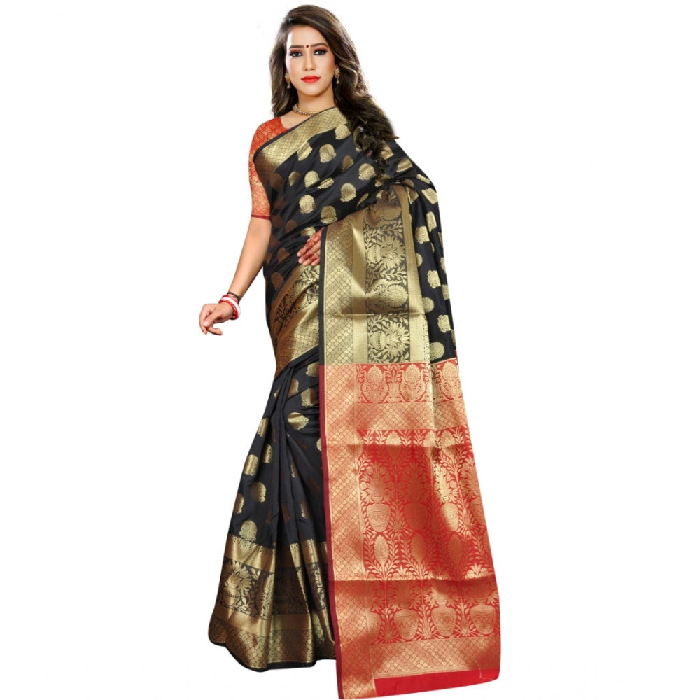 Clasymist Women's Jacquard Woven Saree With Unstitched Blouse 5.5Mtr (Black)