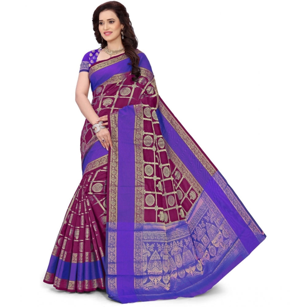 Clasymist Women's Jacquard Woven Saree With Unstitched Blouse 5.5Mtr (Purple)