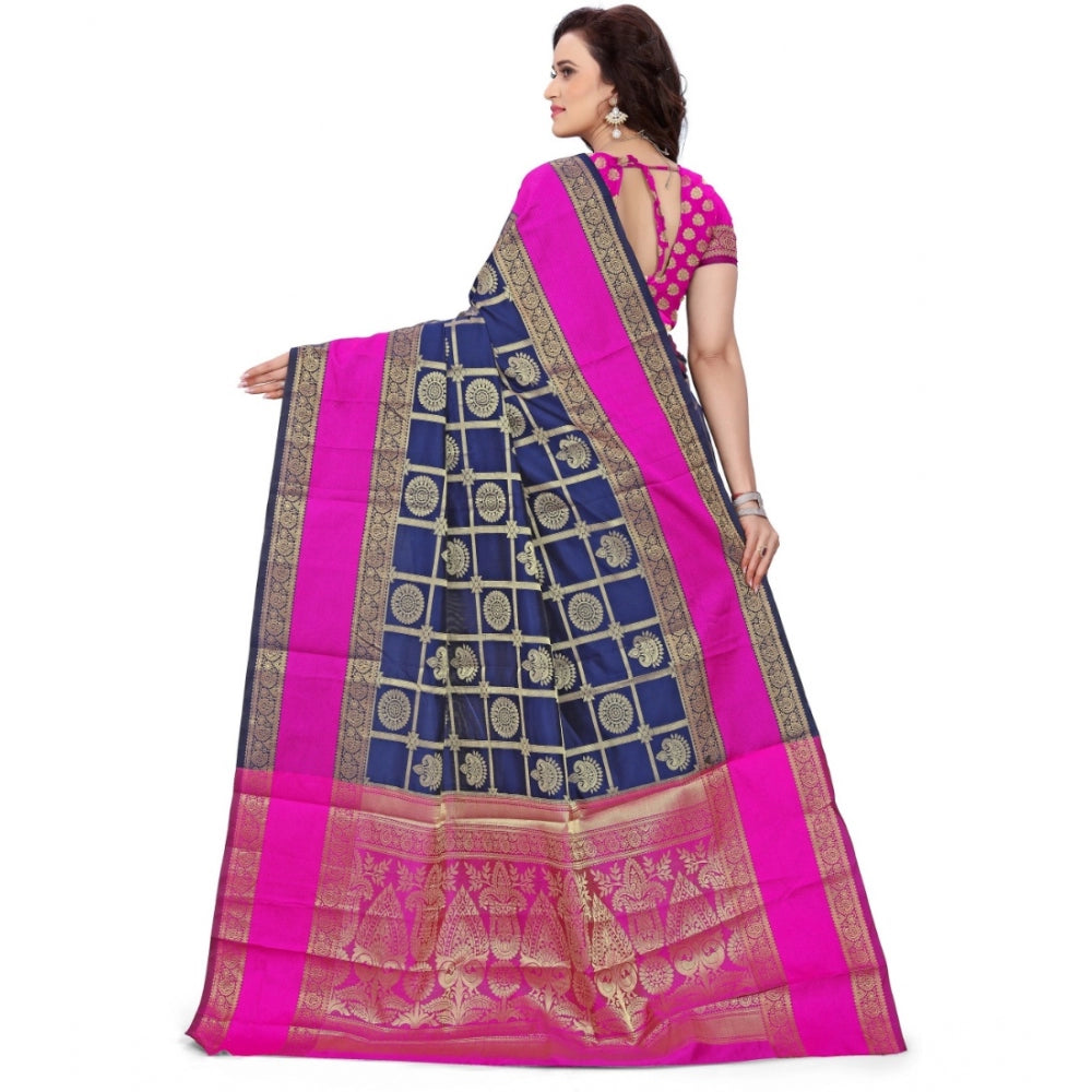 Clasymist Women's Jacquard Woven Saree With Unstitched Blouse 5.5Mtr (Blue)