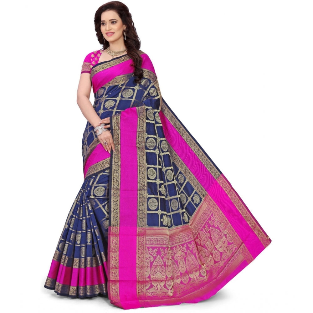 Clasymist Women's Jacquard Woven Saree With Unstitched Blouse 5.5Mtr (Blue)