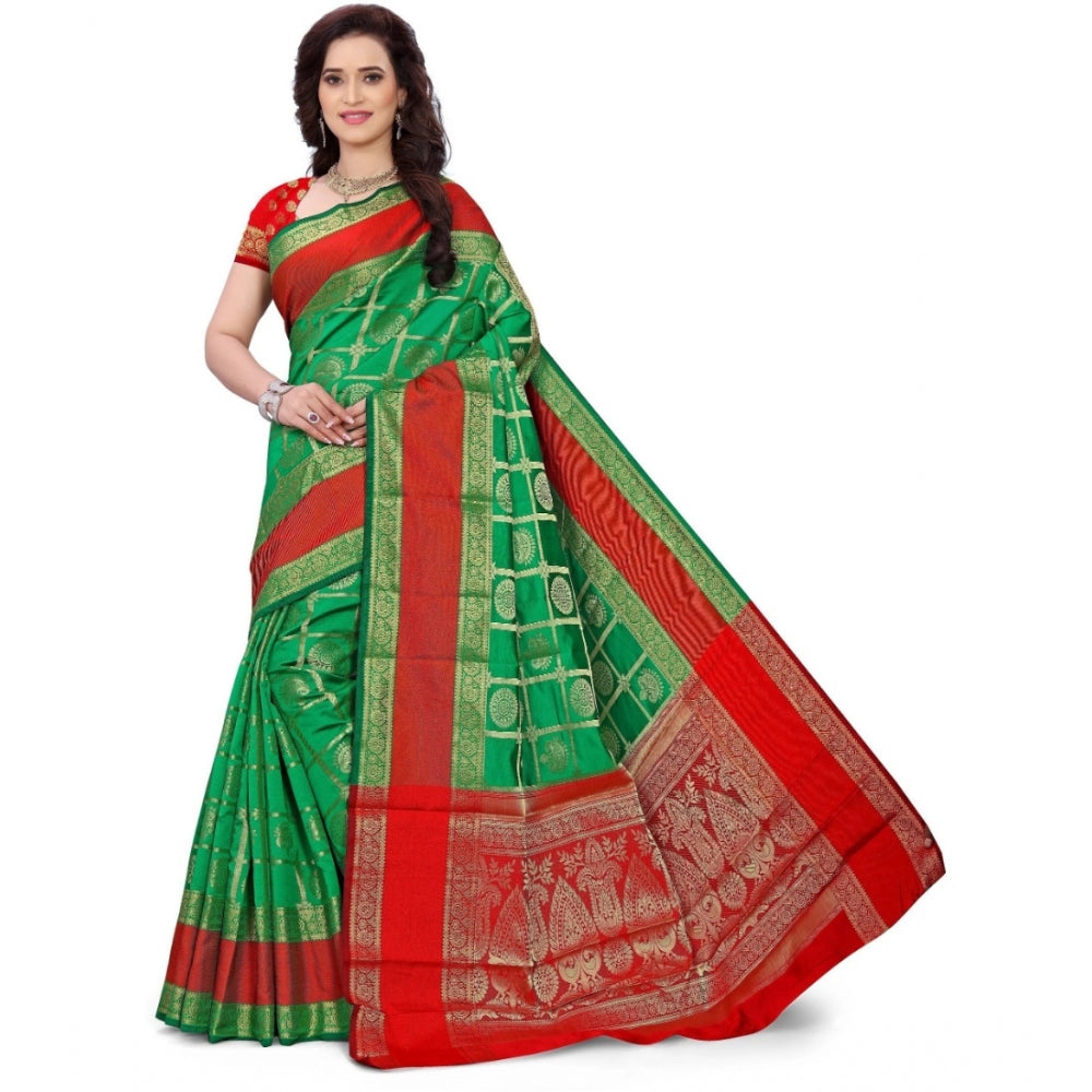 Clasymist Women's Jacquard Woven Saree With Unstitched Blouse 5.5Mtr (Green)