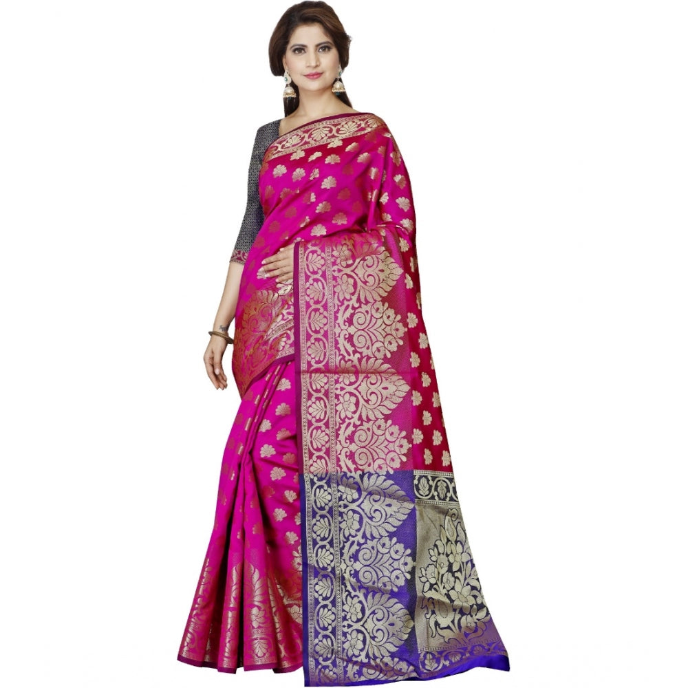 Clasymist Women's Jacquard Woven Saree With Unstitched Blouse 5.5Mtr (Magenta)