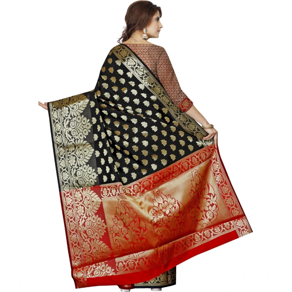 Clasymist Women's Jacquard Woven Saree With Unstitched Blouse 5.5Mtr (Black)