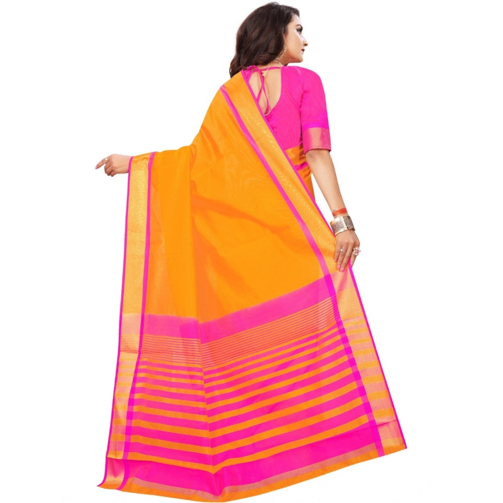 Clasymist Women's Jacquard Woven Saree With Unstitched Blouse 5.5Mtr (Orange)