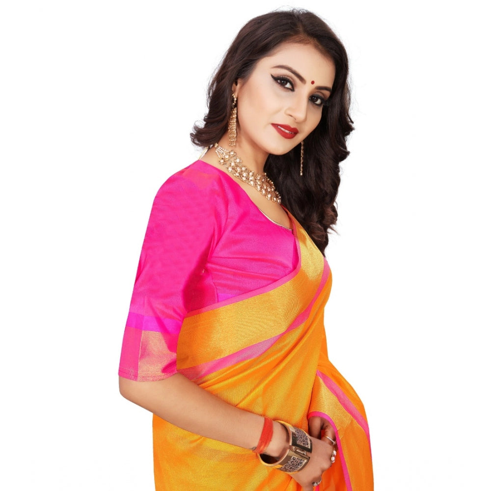 Clasymist Women's Jacquard Woven Saree With Unstitched Blouse 5.5Mtr (Orange)