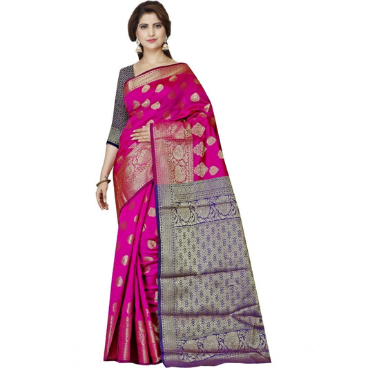 Clasymist Women's Jacquard Woven Saree With Unstitched Blouse 5.5Mtr (Pink)