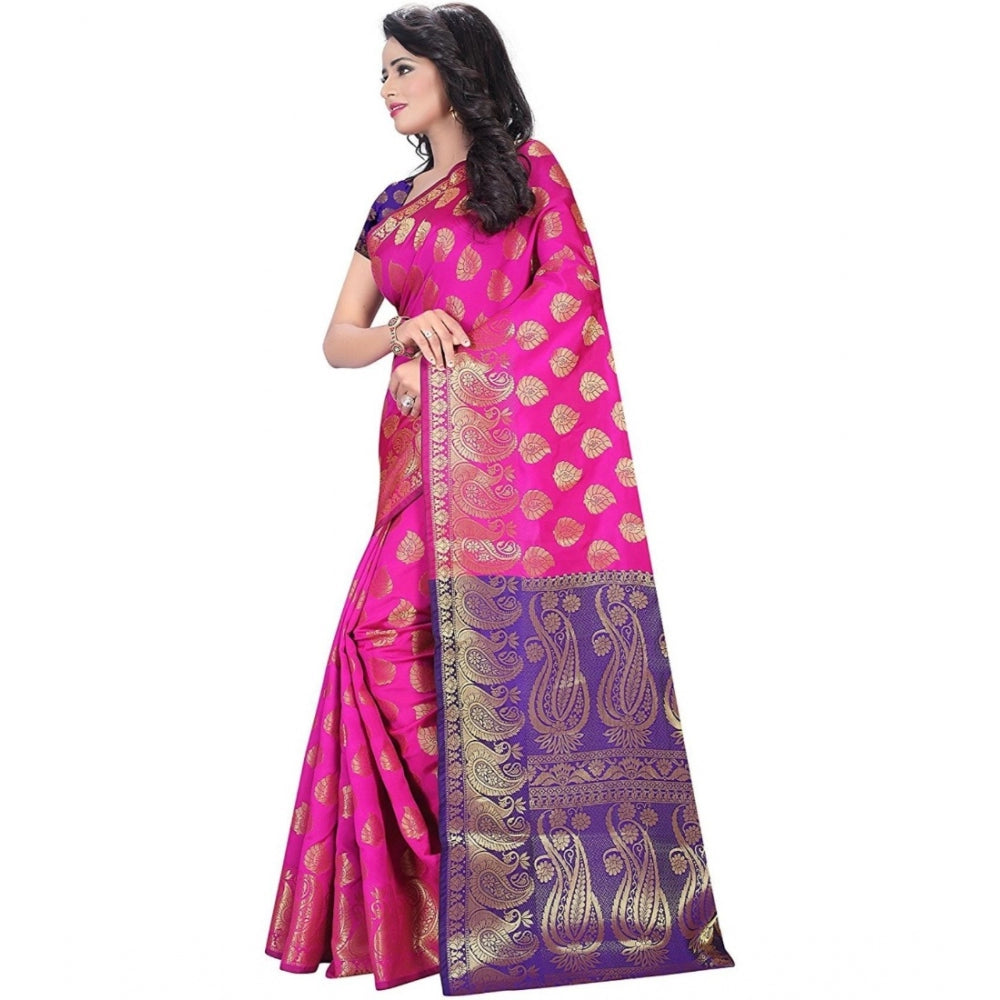 Clasymist Women's Jacquard Woven Saree With Unstitched Blouse 5.5Mtr (Pink)