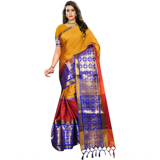 Clasymist Women's Jacquard Woven Saree With Unstitched Blouse 5.5Mtr (Mustard)