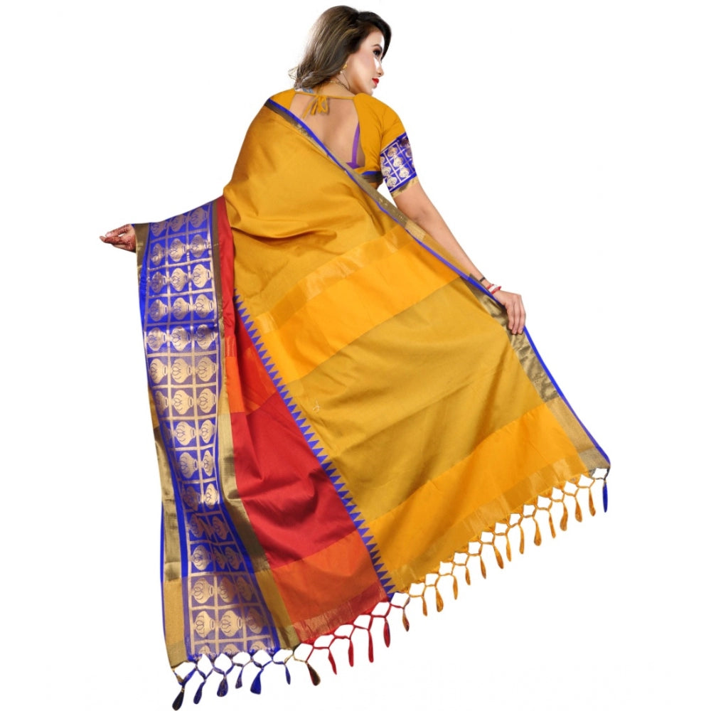 Clasymist Women's Jacquard Woven Saree With Unstitched Blouse 5.5Mtr (Mustard)