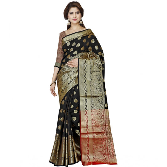 Clasymist Women's Jacquard Woven Saree With Unstitched Blouse 5.5Mtr (Black)