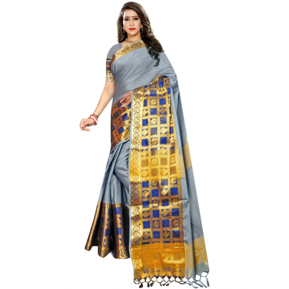 Clasymist Women's Jacquard Woven Saree With Unstitched Blouse 5.5Mtr (Light Blue)