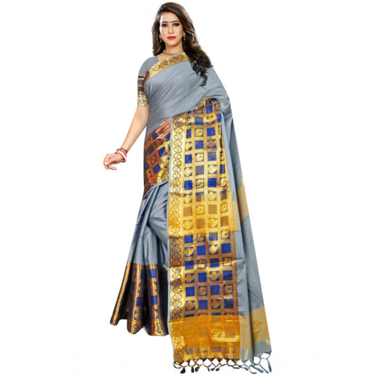 Clasymist Women's Jacquard Woven Saree With Unstitched Blouse 5.5Mtr (Light Blue)