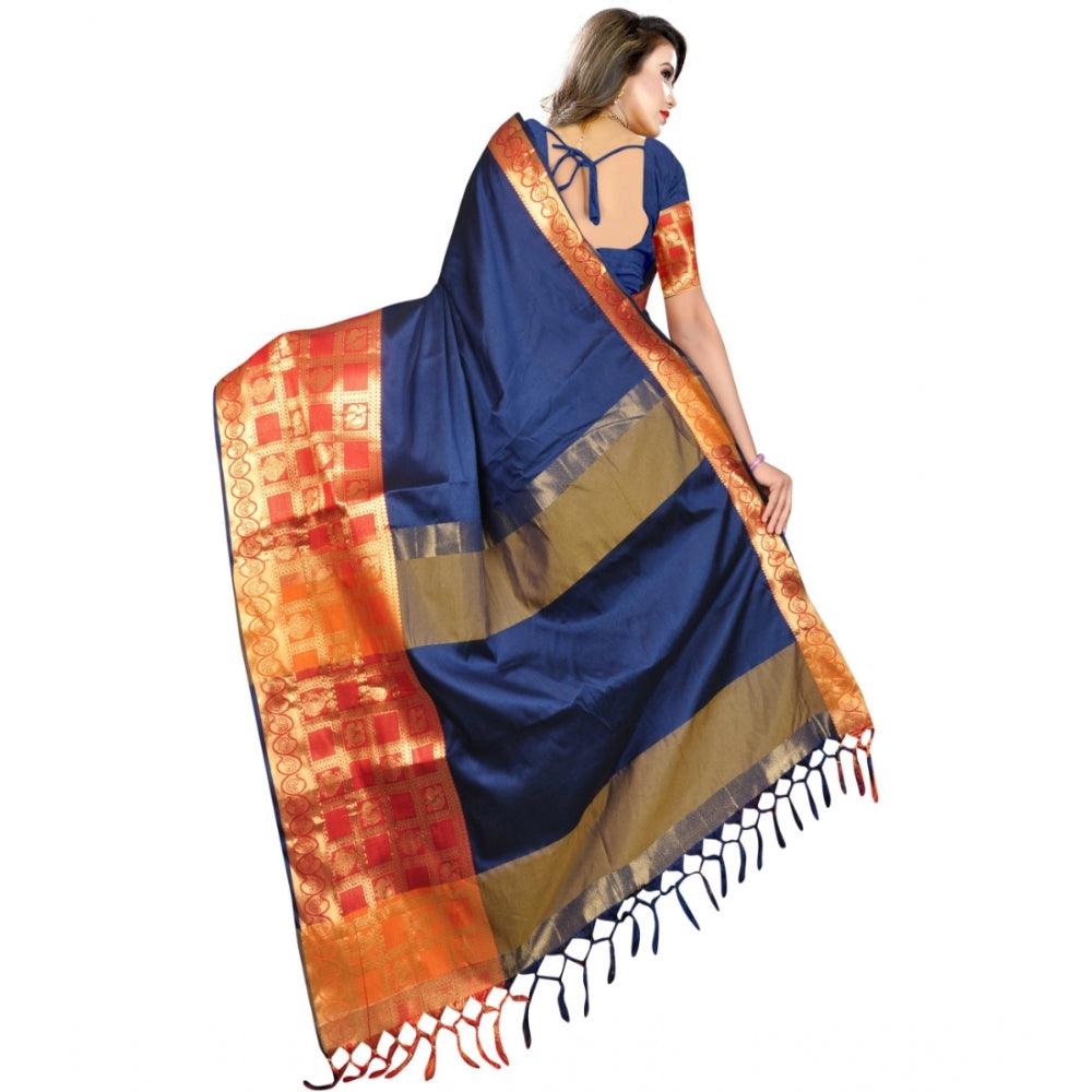 Clasymist Women's Jacquard Woven Saree With Unstitched Blouse 5.5Mtr (Blue)