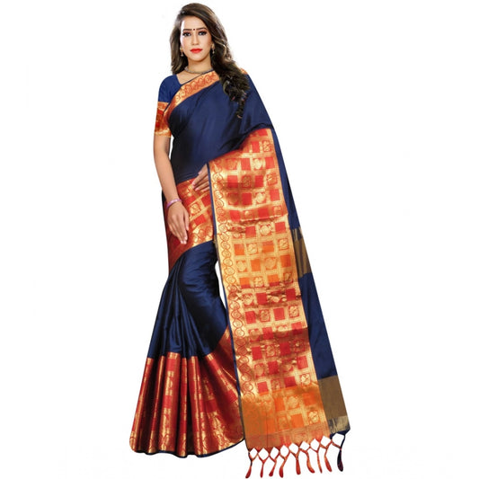 Clasymist Women's Jacquard Woven Saree With Unstitched Blouse 5.5Mtr (Blue)