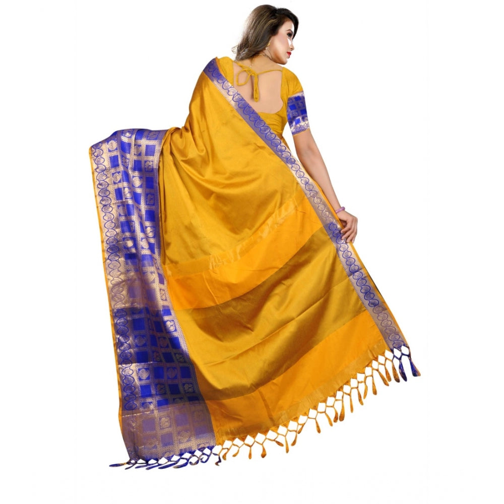 Clasymist Women's Jacquard Woven Saree With Unstitched Blouse 5.5Mtr (Mustard)