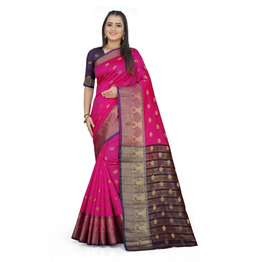 Clasymist Women's Jacquard Woven Saree With Unstitched Blouse 5.5Mtr (Pink)