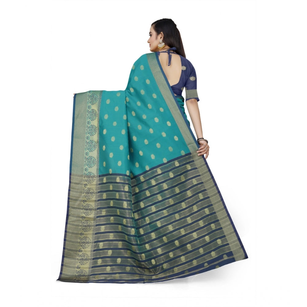 Clasymist Women's Jacquard Woven Saree With Unstitched Blouse 5.5Mtr (Green)