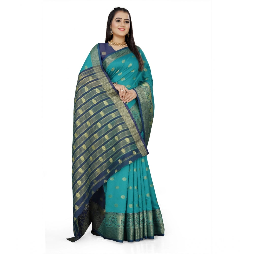 Clasymist Women's Jacquard Woven Saree With Unstitched Blouse 5.5Mtr (Green)