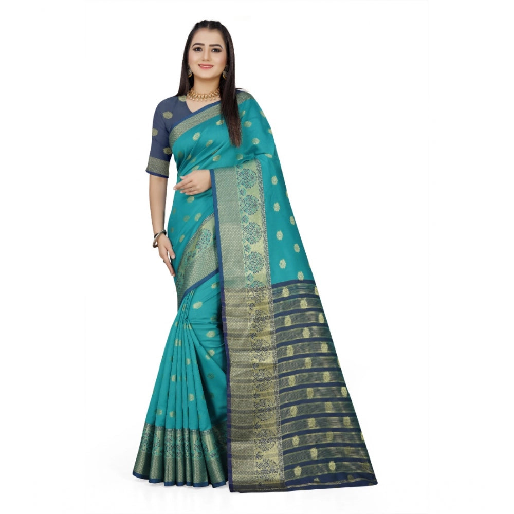 Clasymist Women's Jacquard Woven Saree With Unstitched Blouse 5.5Mtr (Green)