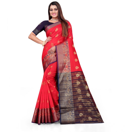 Clasymist Women's Silk Blend Woven Saree With Unstitched Blouse 5.5Mtr (Red)