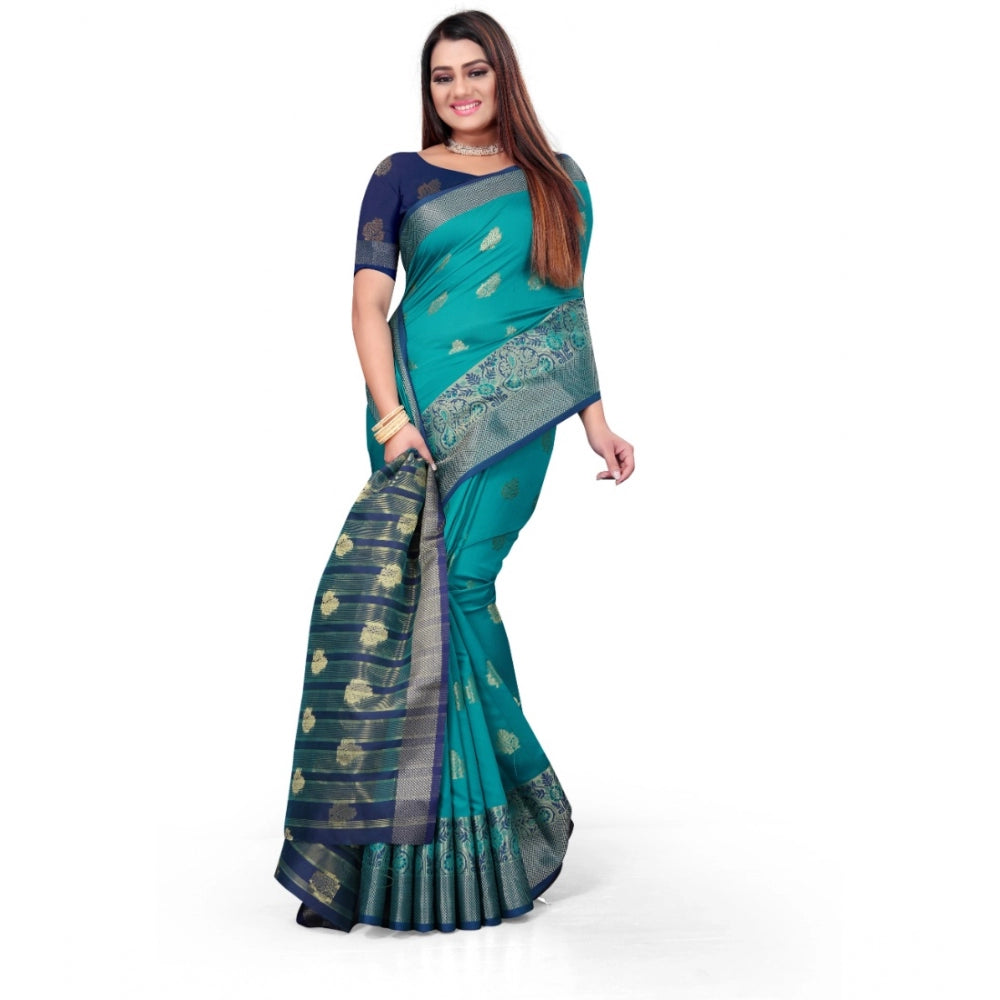 Clasymist Women's Silk Blend Woven Saree With Unstitched Blouse 5.5Mtr (Green)